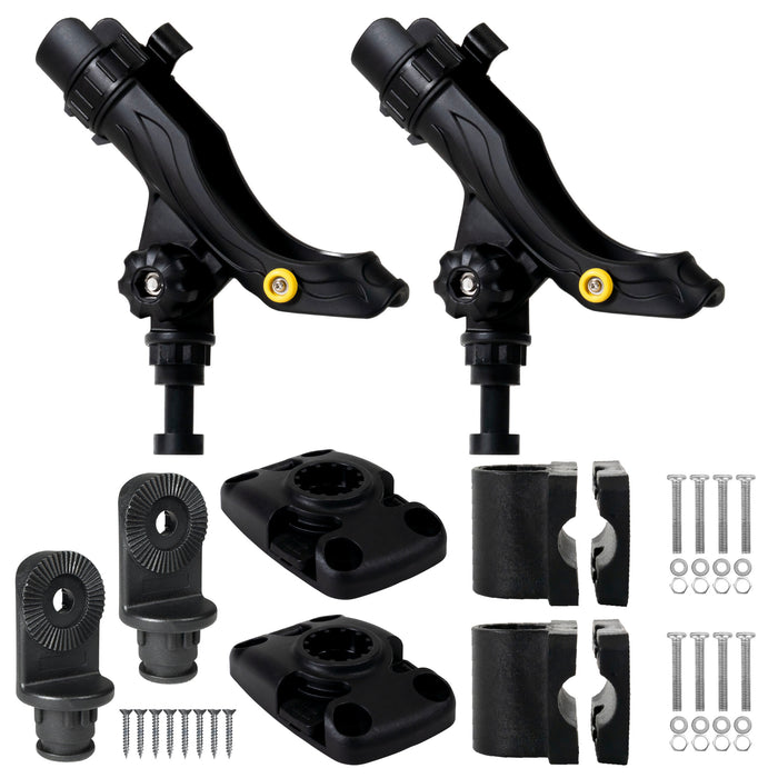 Kayak Rod Holder Kit - Rail & Deck Mounts, Large, Black, 2-Pack - FO4732-4742-M2 - Five Oceans