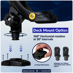 Kayak Rod Holder Kit - Rail & Deck Mounts, Large, Black, 2-Pack - FO4732-4742-M2 - Five Oceans