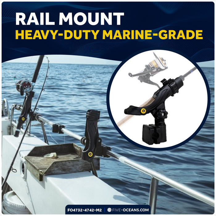 Kayak Rod Holder Kit - Rail & Deck Mounts, Large, Black, 2-Pack - FO4732-4742-M2 - Five Oceans