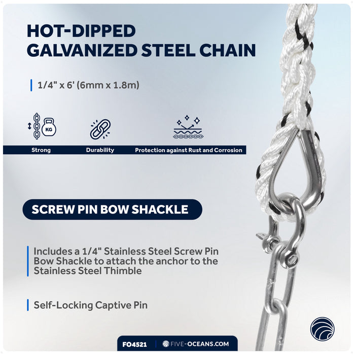 Anchor Rode, 1/2" x 100' Rope with 1/4" x 6' Galvanized Chain - FO4521 - Five Oceans