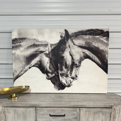 Art 06 – Two Horses black and white canvas, front view