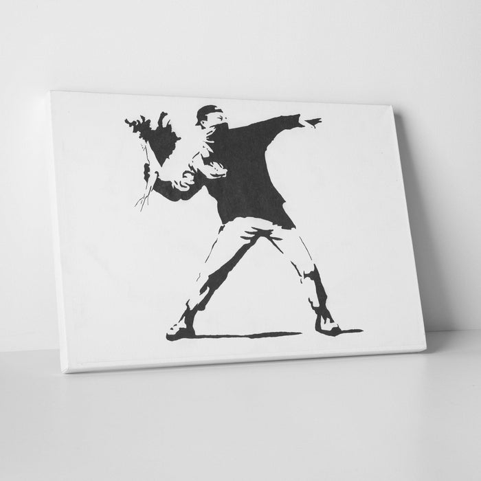 Banksy - Flower Thrower (Love Is In The Air) Canvas Wall Art - SharpWallArts