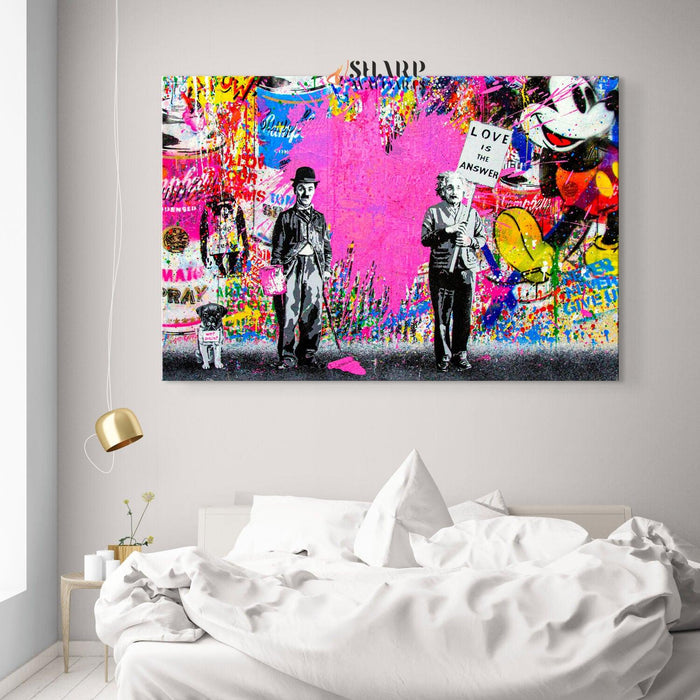 Banksy Charlie Chaplin And Albert Einstein Graffiti Wall Art Canvas - SharpWallArts