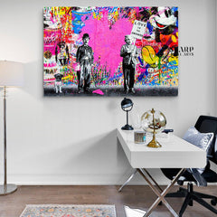 Banksy Charlie Chaplin And Albert Einstein Graffiti Wall Art Canvas - SharpWallArts