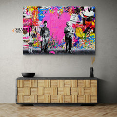 Banksy Charlie Chaplin And Albert Einstein Graffiti Wall Art Canvas - SharpWallArts