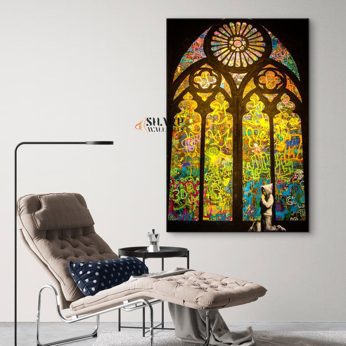 Banksy Church Boy Praying Canvas Wall Art - SharpWallArts