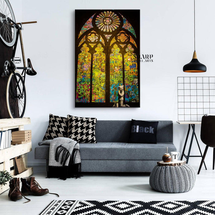 Banksy Church Boy Praying Canvas Wall Art - SharpWallArts