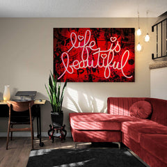 Banksy Life is Beautiful Neon Sign Canvas Wall Art - SharpWallArts