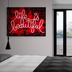 Banksy Life is Beautiful Neon Sign Canvas Wall Art - SharpWallArts