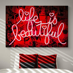 Banksy Life is Beautiful Neon Sign Canvas Wall Art - SharpWallArts