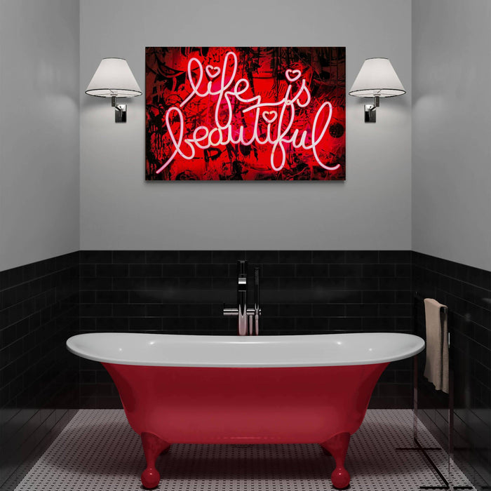 Banksy Life is Beautiful Neon Sign Canvas Wall Art - SharpWallArts