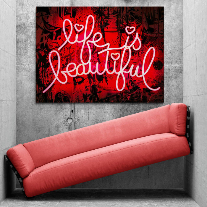 Banksy Life is Beautiful Neon Sign Canvas Wall Art - SharpWallArts