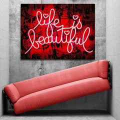 Banksy Life is Beautiful Neon Sign Canvas Wall Art - SharpWallArts