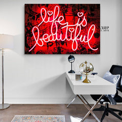Banksy Life is Beautiful Neon Sign Canvas Wall Art - SharpWallArts
