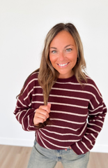 Burgundy Textured Knit Striped Sweater