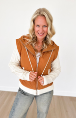 Camel Zip Up Vest with Sweater Sleeves