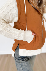 Camel Zip Up Vest with Sweater Sleeves