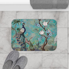 Chinoiserie Bath Mat Blue Peacock
