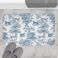 Chinoiserie Bath Mat Exotic Tiger Jungle Blue