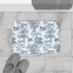 Chinoiserie Bath Mat Exotic Tiger Jungle Blue