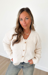 Cream Button Down V-Neck Cardigan