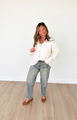 Cream Button Down V-Neck Cardigan