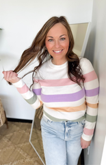Cream with Multicolored Stripes Top