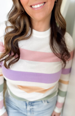 Cream with Multicolored Stripes Top