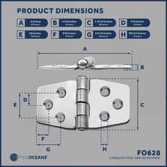 3" x 1-9/16" Door Hinge, 316 Stainless Steel - FO628 - Five Oceans