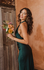 Jasmine Halter Maxi Dress ~ Deep Emerald Luxe Satin
