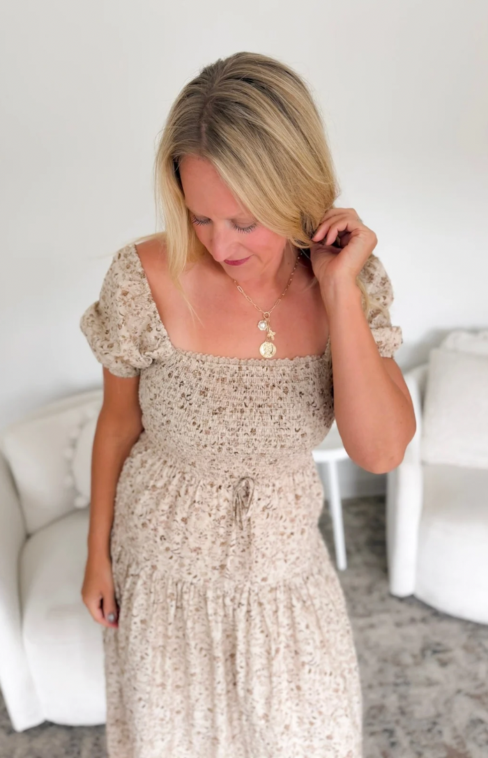 Floral Smocked Puff Sleeve Midi Dress