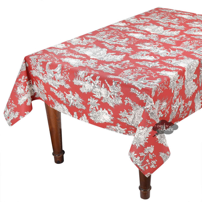 Rectangular Villandry Red Toile Cotton Coated Provence Tablecloth by Le Cluny