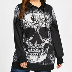 Gamiss Plus Sized Skull Printed Pull Over Hoodie