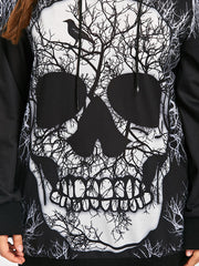 Gamiss Plus Sized Skull Printed Pull Over Hoodie