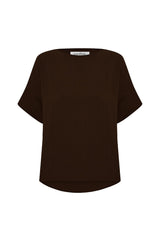 Gemma Short Sleeve Round Neck Top Chocolate Brown