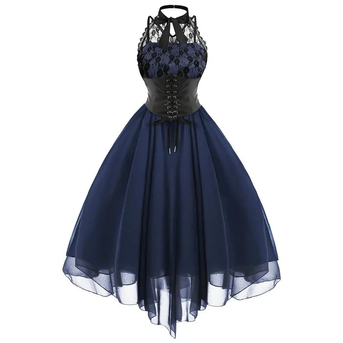 Gothic Cross Back Lace Panel Corset Dress