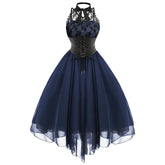 Gothic Cross Back Lace Panel Corset Dress