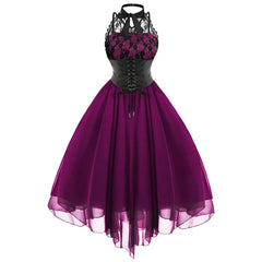 Gothic Cross Back Lace Panel Corset Dress