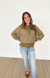 Green Button Striped Henley Top