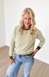 Green & Ivory Striped Soft Knit Top