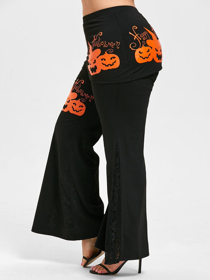 Halloween Pumpkin Lace Skirted Pants
