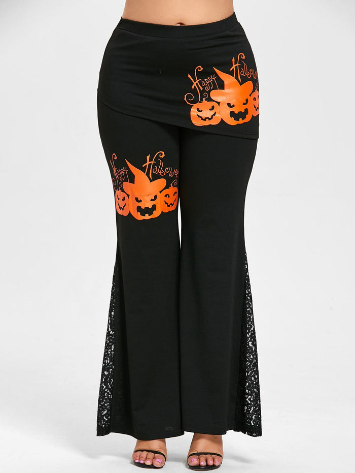 Halloween Pumpkin Lace Skirted Pants