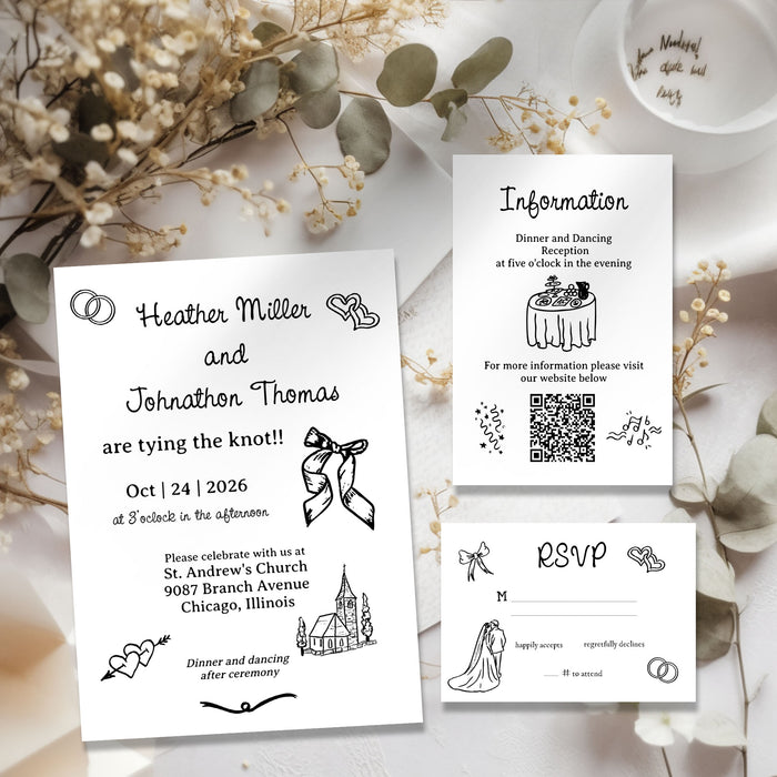 Illustrated Wedding Invitation Template Editable Invitation Corjl Digital Download