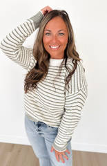 Ivory Knit Green/Grey Striped Sweater