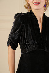 1930s Ivy Velvet Dress - Liquorice