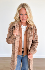 Latte Hooded Plaid Jacket