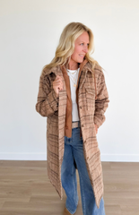 Latte Hooded Plaid Jacket