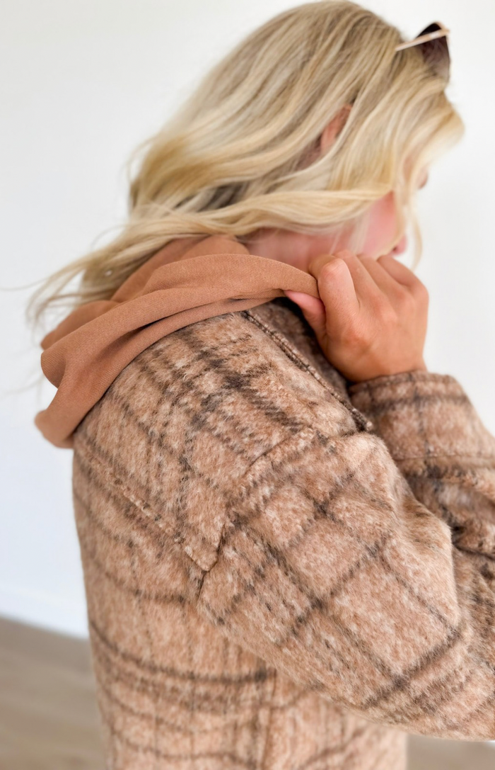 Latte Hooded Plaid Jacket