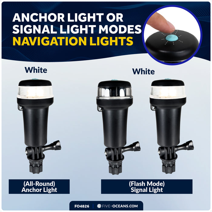 LED Anchor Navigation Light, Fold-Down, Rail Mount, Battery-Powered - 2NM - FO4826 - Five Oceans