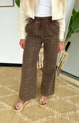Leopard Drawstring Wide Leg Jeans